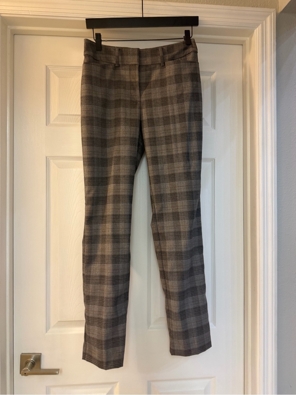 Ann Taylor Factory Gray Plaid Straight-Leg Trousers